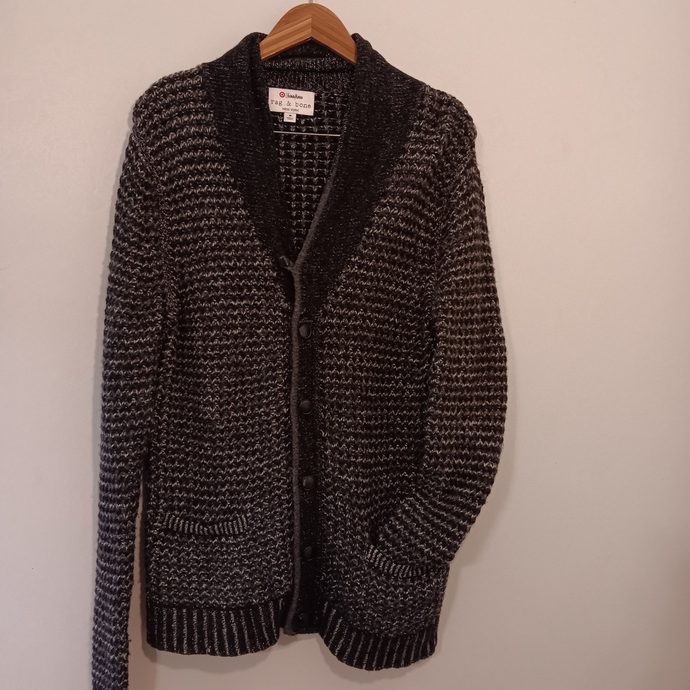 Rag & Bone Target Neiman Marcus Black Gray‎ Knit Shawl Collar Cardigan Medium